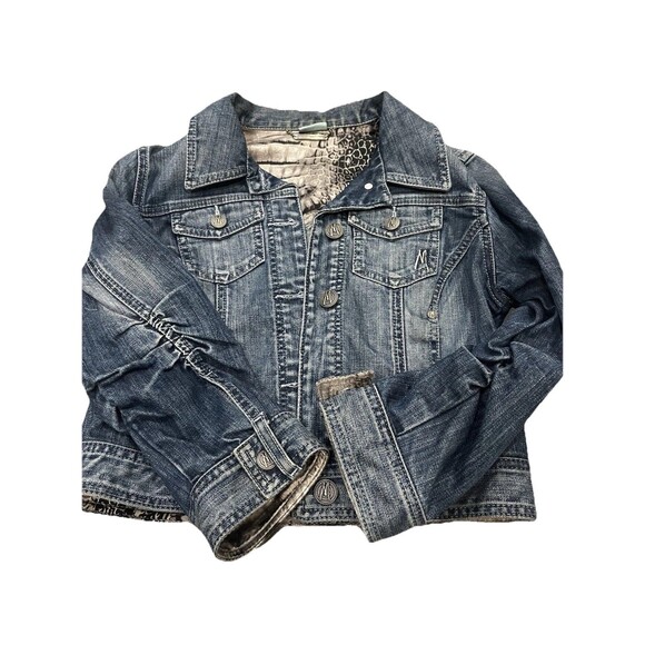 GUESS Marciano Y2K Denim Jacket Small Cotton Animal Print Lining 2000s - Picture 4 of 16